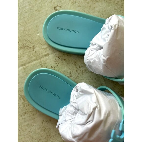 Tory Burch Women's Size 12M Aqua Blue Rubber Sandals Square Toe - Picture 6 of 8